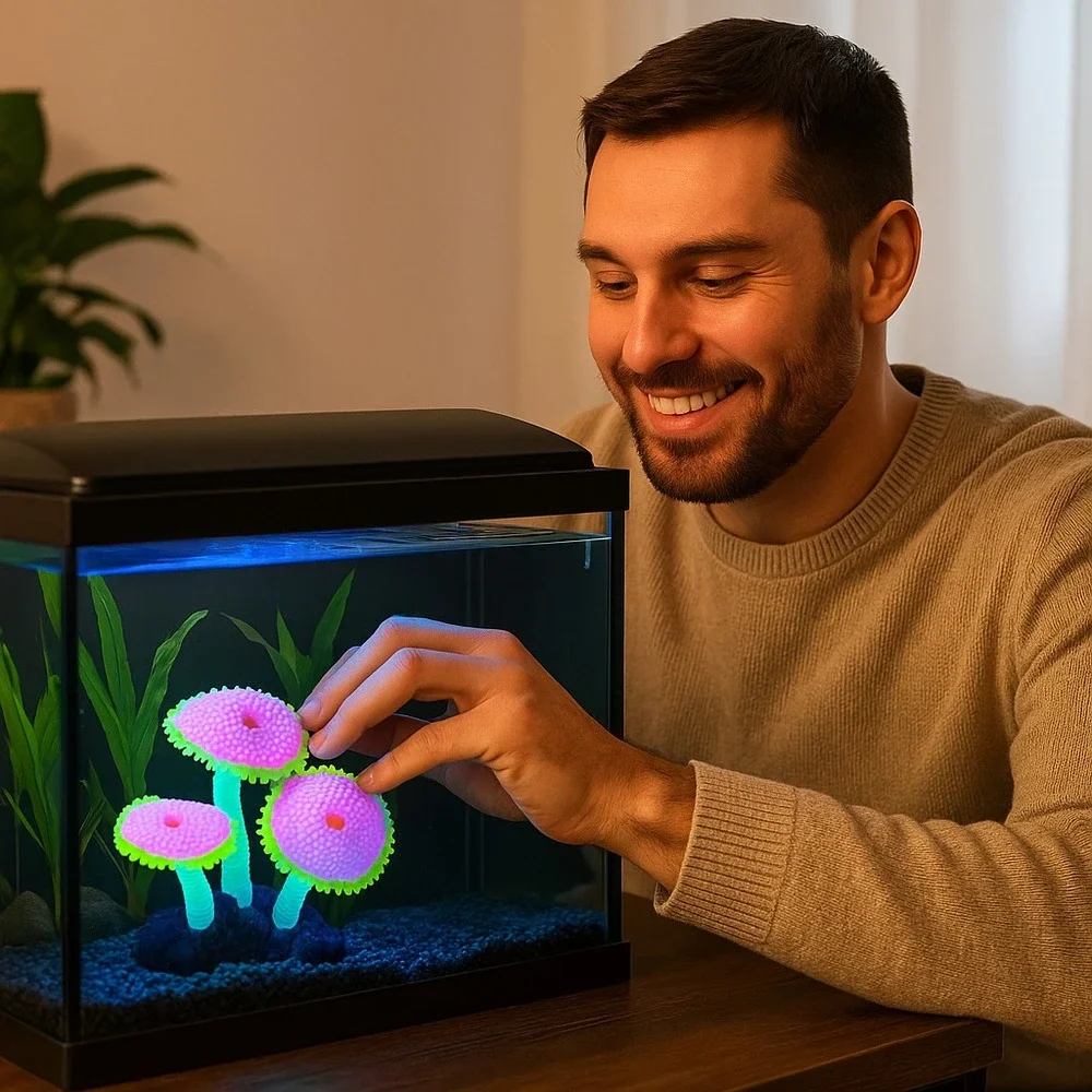 Silicone Glowing Aquarium Coral Decorations Pink Yellow Aqua Culture 1 Set NWT - Picture 7 of 13